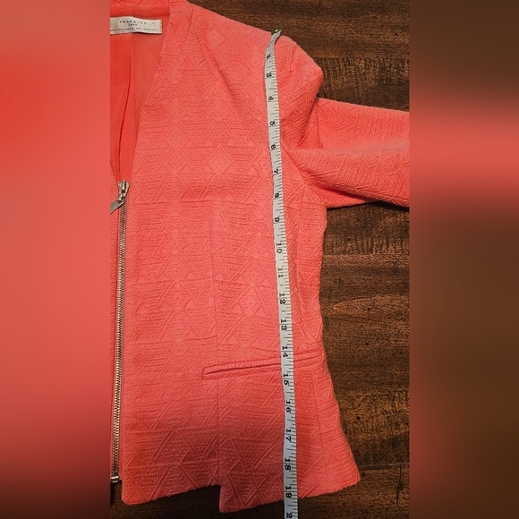 Zara Trafaluc Coral Full Cropped Zip Blazer Jacket Cotton Textured Size Medium - Picture 13 of 16